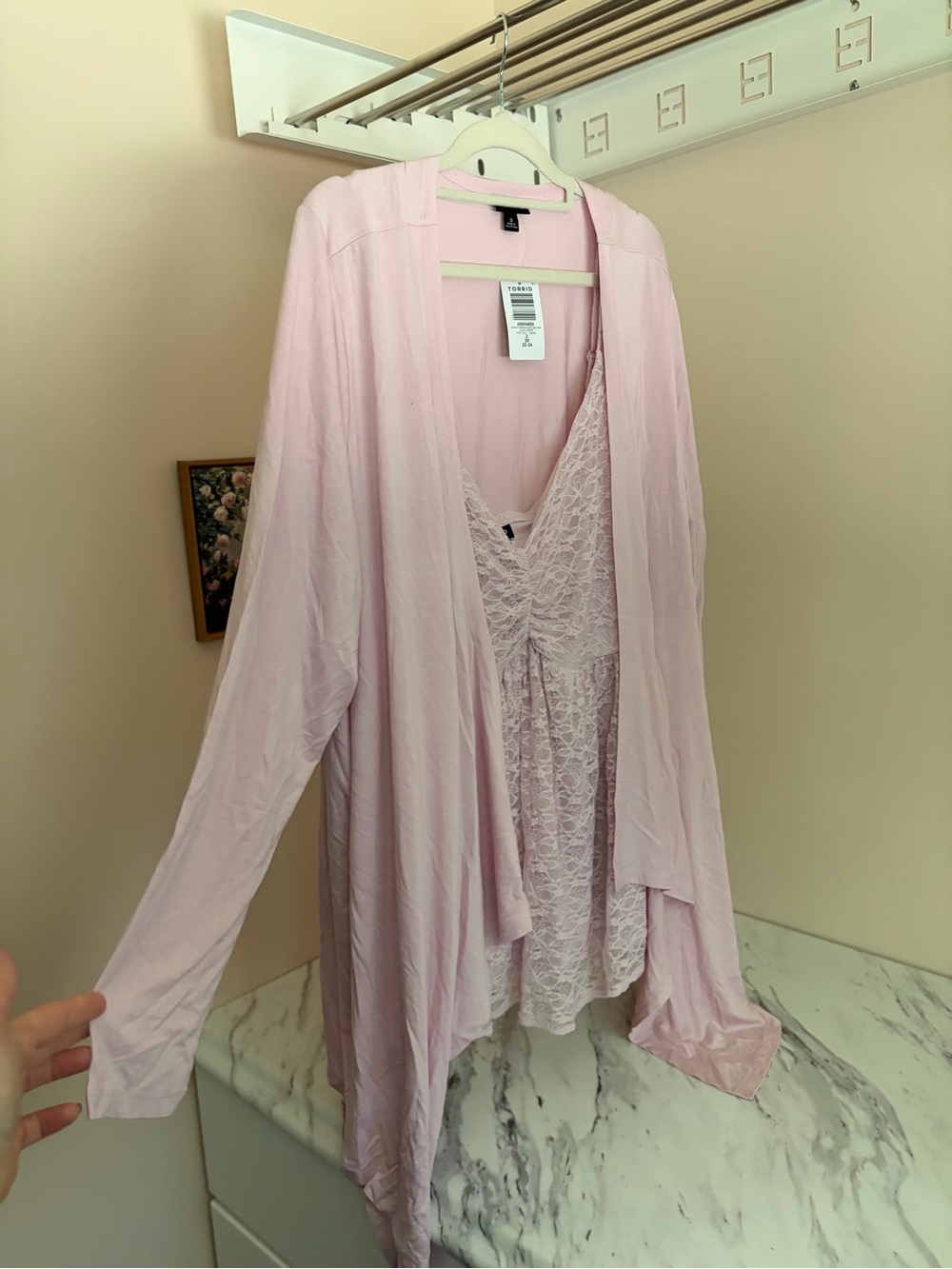 Torrid NWT 2 Piece Set Lilac Snow Lace Babydoll Cami Top & Soft Cardigan 22/24